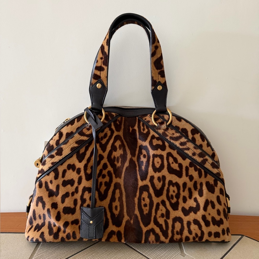 Ysl Rive Gauche Vintage Animal Print Calfskin Fur… - image 1